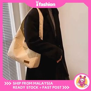 iFASHION 1714 READY STOCK Big Capacity Woman Tote Canvas With Zip Student Tuition Shopping Bag Simple Kapasiti Besar Beg Sekolah