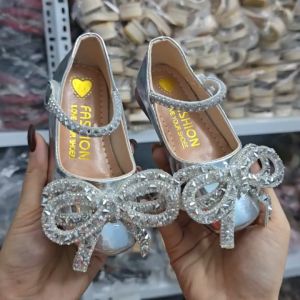 Giày búp bê lấp lánh nơ đá đế dẻo da bóng mềm thời trang Hàn Quốc cho bé gái 1-10 tuổi