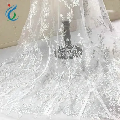 3D Branches Sequins Mesh Embroidery Fabric