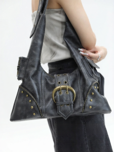 JANDRESS | Original Retro Biker Bag Rivets Black Crossbody
