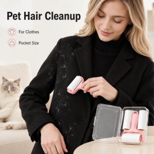 Mini Portable Lint Roller with Refills Pet Hair Remover for Clothes Fabric Sofa Travel Pocket Cleaning Brush Storage Case Tool