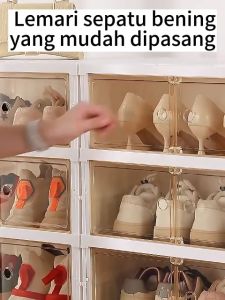 Bebas Instalasi: Rak Sepatu Minimalis Pintu Transparan & Lemari Sepatu Anti Debu