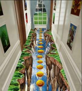 Customizable 3D Exciting Corridor Hallway Long Carpet Stairway Full Coverage Mat Door Entrance Rug Home Decor Fiber Material