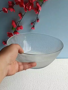 kokepope 8 inch Glass Mixing Bowl Embossed Decorative Serving Bowl for Salad Dessert Pasta