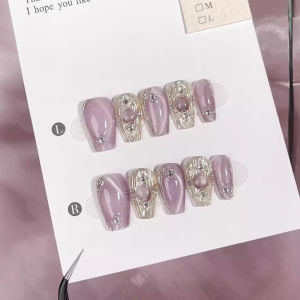 Buchilati Purple Handmade Wear Nail Short Ladder UV Nail Beauty Patch Finished Products High-Quality Products Fake Nails Detachable