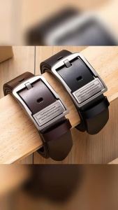 MENSPE เข็มขัดชาย เข็มขัดหนังวัวสองชั้นเรียบ เข็มขัดแฟชั่นวินเทจปรับเข็มขัด เข็มขัดลำลองธุรกิจ หัวเข็มขัดลำลองแบบง่าย สวมเข็มขัดสวยเรียบง่าย