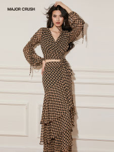 Early Autumn French Vintage High Waist Gingham Dress Set