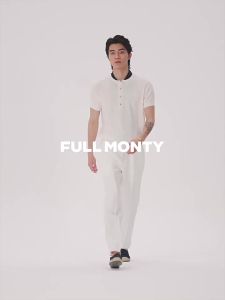 Henley Placket Jacquard Texture Mens T-shirt Short Sleeve