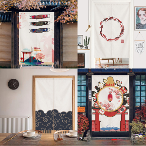 Japanese Style Door Curtain Fabric Craft Partition Bedroom Kitchen Lampblack Japanese Half Curtain Bathroom Feng Shui Curtain Punch-Free