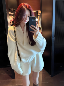 DANTING | Stylish Lazy Style Korean Chic Knitted Sweater and Shorts Two-Piece Set