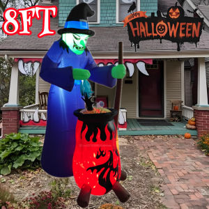 Đồ Trang Trí Halloween Hình Phù Thủy Bơm Hơi 2.4M Có Đèn LED Dùng Trang Trí Sân Vườn Ngoài Trời Mô Hình Vải Cao 8FT Tạo Không Khí Lễ Hội