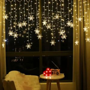 3.5M Christmas Snowflakes LED String Lights Flashing Fairy Curtain Lights Waterproof For Holiday Party Wedding Xmas Decoration