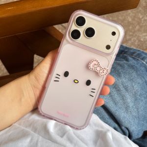 Sanrio | Cute Matte Translucent Glitter Diamond Bow Sanrio Hello Kitty Case For iphone 17 16 15 Pro Max Soft TPU Protective Phone Cover