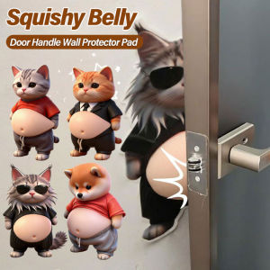 YESPERY 3D Puppy Cat Soft Squishy Belly Sticker Stress Relief Toy Cute Pet Silicone Self-Adhesive Door Handle Wall Protector Pad