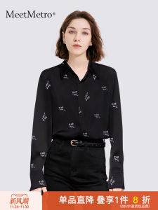 MeetMetro Casual Long Sleeve Floral Print Womens Shirt Commute Style Comfortable Polyester Fiber OL Fashion Loose Fit