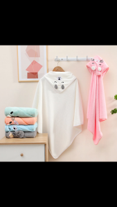 Khăn Choàng Cho Bé Vải Bông Cao Cấp Mềm Mại Thoáng Khí Có Mũ Che Đầu Tiện Lợi Nhiều Màu Sắc và Hình Thú Đáng Yêu