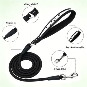 Dây Cổ Chó Phản Quang Màu Đen Có Lớp Lót Chất Liệu Lặn Biển Mềm Mại Thoải Mái Hai Khóa D-Ring Có Đệm Khóa Nhanh Dùng Được Mọi Mùa