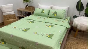 Bộ ga gối 3 món 1m6x2m và 1m8x2m mẫu hoa cỏ ghi