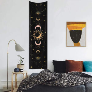 VIKAMA Vertical Moon Phase Celestial Tapestry Dark Mysterious Witchy Aesthetic Wall Hanging Bohemian Bedroom Dorm Home Decor