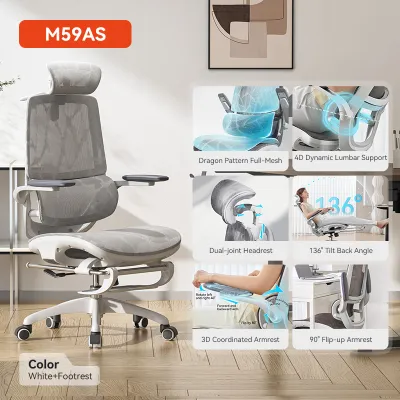 SIHOO M59AS Space-Saving Ergonomic Office Chair with Flip-Up Arms Gaming Chair Kerusi Rehat Malas 西昊人体工学椅子 - 3 Years Warranty