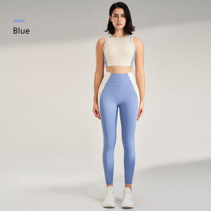 Sports Outdoor Fitness Suit Color Blocking Quick Dry Yoga Clothing Shockproof Bra Yoga Leggings Running Long Pants Female