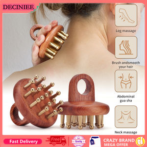 DECINIEE Head Massager Meridian Brush Wooden Comb Copper Wood Guasha Comb Lady Scalp Care Combs Guasha Board Hair Brush Masajeador Cabeza