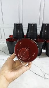 (12pcs/6pcs) Gelas Ramen Ulir Gelas Plastik Aesthetic Ramen Warna Merah Hitam Gelas Ramen Jepang
