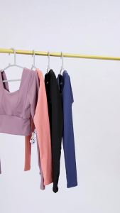 Juyitang Yoga Top for Women Long Sleeve with Chest Pad Quick-Dry Cropped Tight-Fitting Sports Bra Fitness Wear