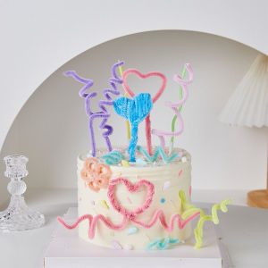 INS Style Twist Stick Cake Decorative Ornaments Creative Soft Bar Spiral DIY Heart Plug-in Internet Celebrity Birthday Accessories