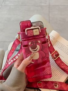 520ML Sanrio Kid Water bottle tritan Plastic Straw Creative Double Drinking Kuromi Melody BPA Free Student Square cup