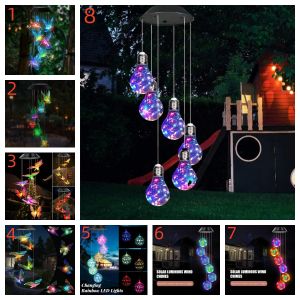1pcs Solar Color Changing Wind Chimes 6 LED RGB Colors Automatically Change Color For Home Garden Outdoor Balcony Patway Decor