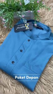 NEW Design Baju Kurta Brand Sempurna Ash Blue Regular Slim Fit Cotton Sedondon Baju Raya - D019K / KD