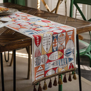 Small Fish Cartoon Cotton and Linen Fabric Bench Table Runner Rectangular For Home Table Cloth Thickened Coffee Table TV Cabinet Cover Towel