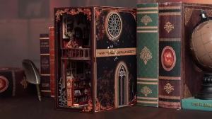 DIY Detective Mystery Book Nook Kit with LED Lights Wooden Bookend Bookshelf Insert Handmade Craft Gift for Book Lovers Adults