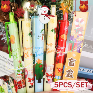 5pcs Creative Christmas Themed Press Gel Pen 0.5mm Santa Claus Gel Pen Student Writing Pen Set Christmas Surprise Blind Box Gift