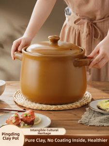 PINGDINGSHAQI | Home Gas Stove Pottery Heat Resistant Unglazed Uncoated Ceramic Cooking Crock