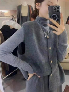 เสื้อกั๊กถักสำหรับผู้หญิง ทรงเข้ารูป คอตั้ง แขนยาว กระดุมข้างเดียว วัสดุโพลีเอสเตอร์ สีสันสดใส เสื้อชั้นในฤดูใบไม้ร่วง/ฤดูหนาว