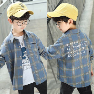Barakoor Boys Long Sleeve Shirt Pure Cotton Brushed Plaid Shirt Middle Large Children Spring Autumn Clothing Checkered Shirt