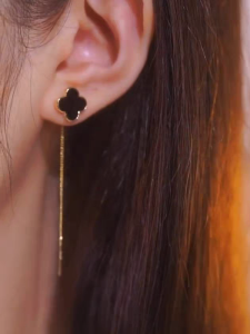 Elegant Four Leaf Clover Tassel Ear Wire Womens Fashion Jewelry Versatile Stylish Premium Feeling Daily Wear Copper Alloy