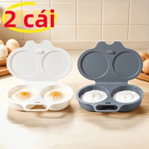 Bộ 2 Khuôn Hấp Trứng Vi Sóng Khay Hấp Đôi Nắp Chống Bắn Chống Dính Khuôn Làm Trứng Tráng Nhanh Dụng Cụ Nấu Ăn Nhà Bếp Chất Liệu Nhựa PP