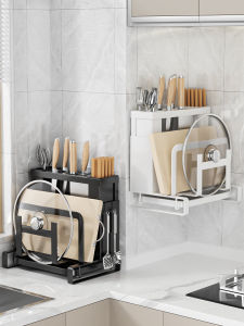 ห้องครัวเหล็กคาร์บอนชั้นวางมีดผู้ถือเขียงแบบบูรณาการ ดีไซน์ ทําความสะอาดง่ายชั้นวางของสําหรับเครื่องครัวภายในบ้าน