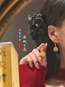 New Chinese Style Gold Colorful Womens Earrings Match Qipao Hanfu Ma Face Skirt Ear Jewelry Retro Vintage Fashion Accessories