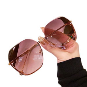 Oversized Frameless Sunglasses For Women Diamond-Cut Edge Design UV400 Eye Protection Lenses Outdoor Driving And Traveling