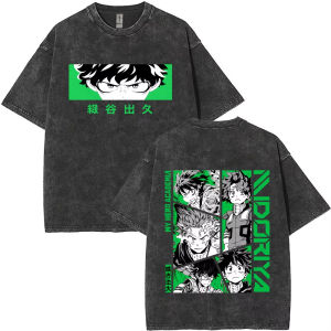 Bandai | Anime My Hero Academia Todoroki Shoto Graphic T Shirt Men Women Retro Cotton T-shirt Male Manga O-collar Washed Vintage T-shirts