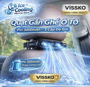 [Chính Hãng] Quạt Gắn Ghế Ô Tô Không Dây VISSKO – Pin 3000mAh 3 Cấp Độ Gió Turbo Kép Siêu Mạnh – Bản Nâng Cấp 2026!