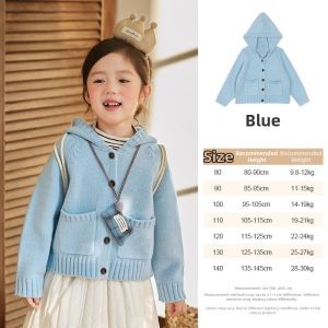 Girls Thickened Hooded Knit Cardigan Sweater Jacket