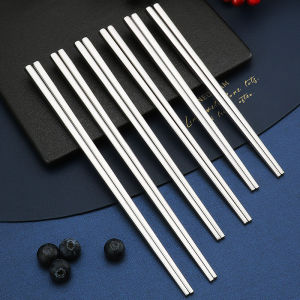 High-End 304 Stainless Steel Metal Chopsticks Anti-Slip Heat Insulation Home Use Dining Utensils Square Shape 10 Pairs Set