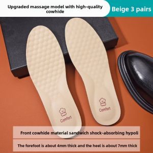 Mens Leather Insoles Shock Absorption Breathable Sweat Absorbing Anti-Odor Soft Sole