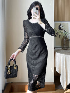 SUYE | New High-end Stylish Fitted Waistline Skim Silhouette Black Pencil Dress