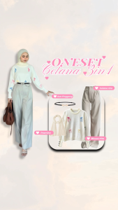 Oneset 4in1| Celana Oro Ivory - Sweater Pita Blouse Coquette - Kerudung Pashmina - Ikat Pinggang I27